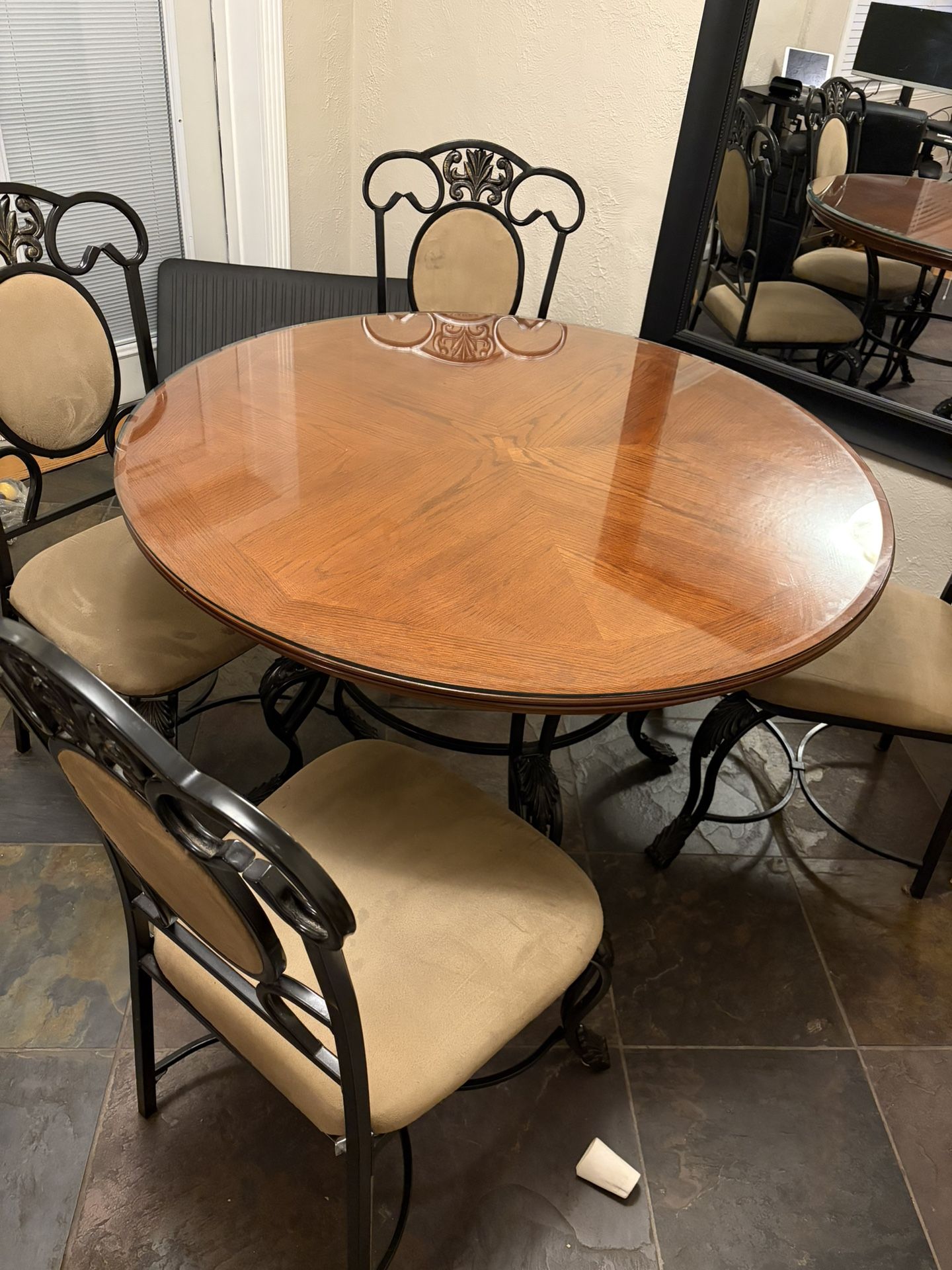 Cast Iron, Wood, Glass Table And Chair Set