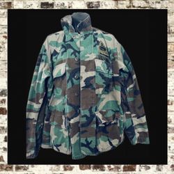 Vintage Army Combat American Apparel Woodland Military Jacket Camo Size Medium