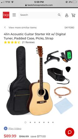 Brand new 41in Acoustic Guitar Starter Kit w/ Digital Tuner, Padded Case, Picks, Strap