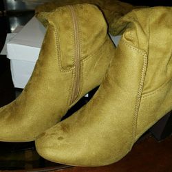 mustard suede thigh high boots.