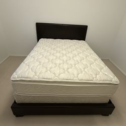 Queen Bed Frame With Headboard, Mattress and Box Spring 