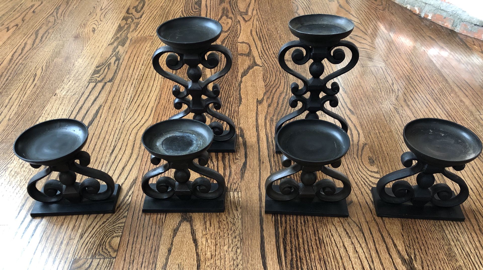 4" & 9" Pottery Barn Scrolly Pillar Candle Holders Wrought Iron Black