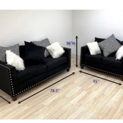 Beautiful Black Two Piece Sofa Set
