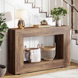 Rustic Farmhouse Console Table, 47 Inches Entryway Console Table with Storage