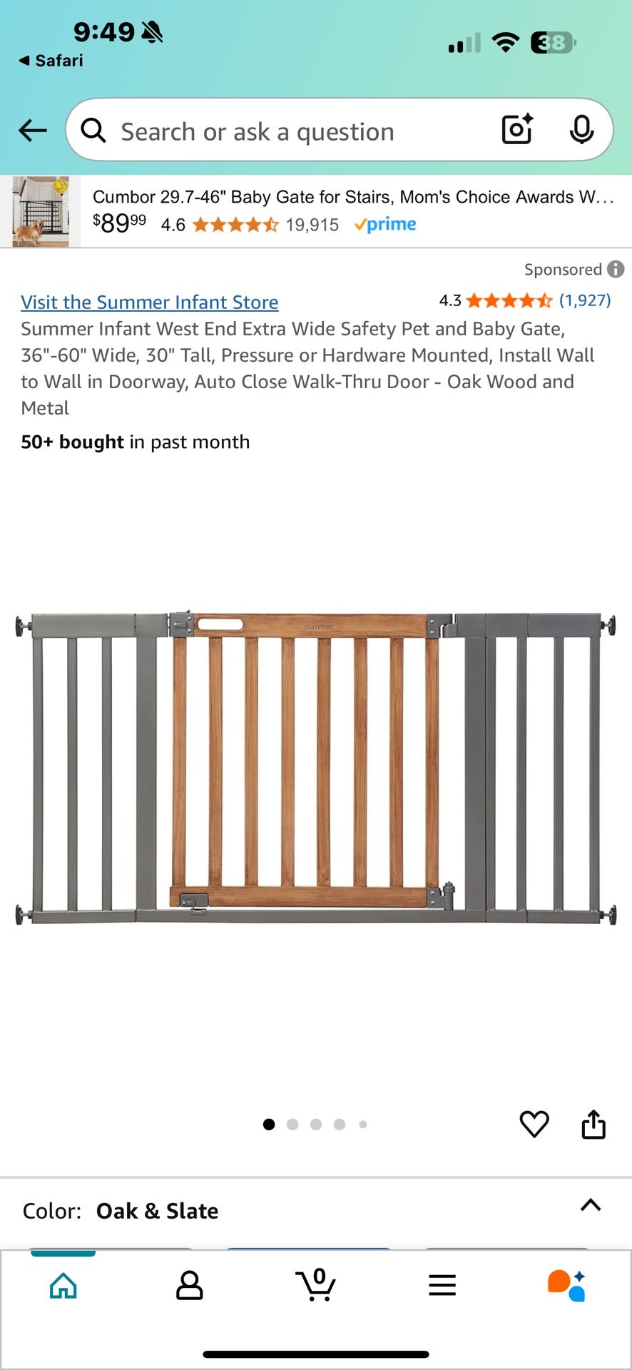 Summer Infant West End Extra Wide Safety Pet and Baby Gate, 36"-60" Wide, 30" Tall, Pressure or Hardware Mounted, Install Wall to Wall in Doorway, Aut