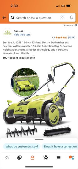 Sun Joe 15” 13Amp electric Dethacher and Scarifier