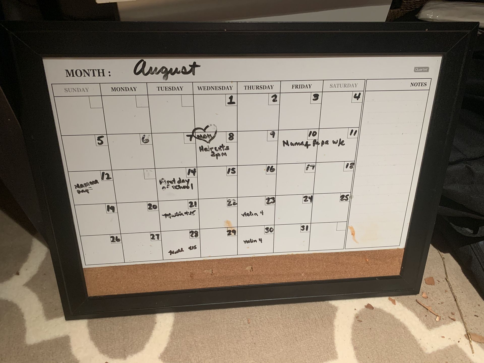 White board monthly family planner