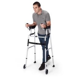 Folding Aluminum Alloy Wheel Walking Frame Adjustable Walker W/Armrest Support