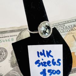 14K Solid White Gold Wedding Ring Aquamarine and Diamonds 💎 Stones size 7