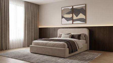 Frame Queen Storage lift Platform bed Beige Velvet, New Especial price