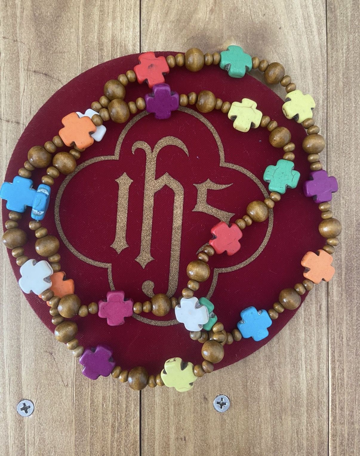 Cross Wooden Bead Necklace NEW