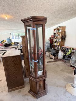Tall Wood and Glass Curio Display Cabinet