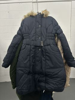 Women’s Hooded Fur Coat Navy Blue