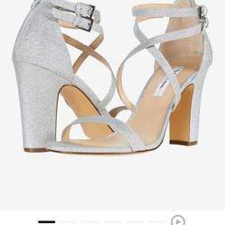 Nina Shari Silver Glitter Double Buckle Heels