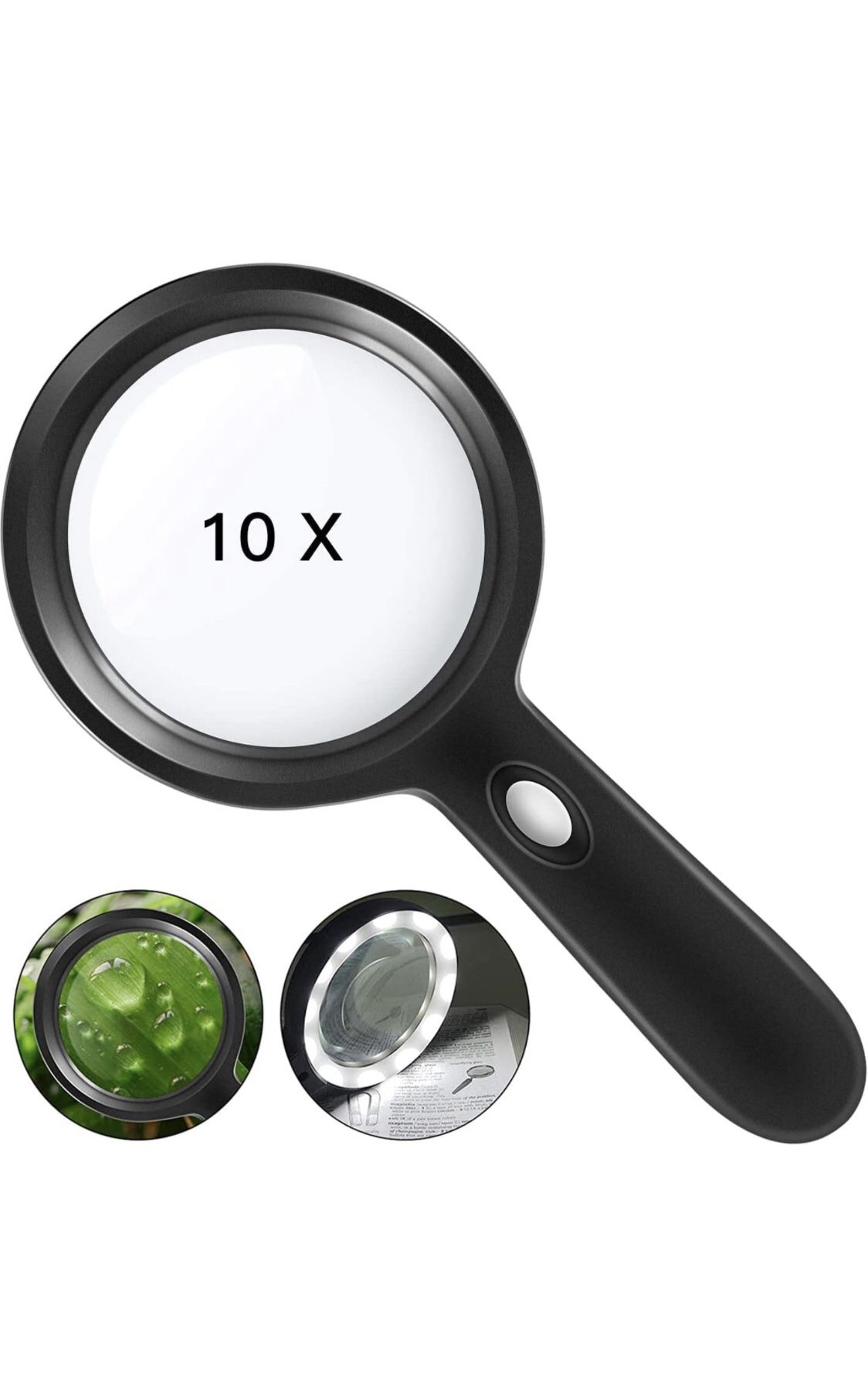 10x Magnifying Glass with Light, Lighted Magnifying Glass 10X with 12 LED Lights for Seniors Kids- Large Magnifying Glass for Reading, Inspection, Coi