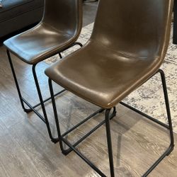 Set Of Two Leather Bar Stools 