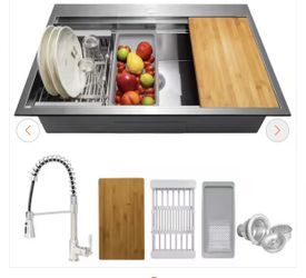 Handmade All-in-One Drop-in Stainless Steel 30 in. x 22 in. Single Bowl Workstation Kitchen Sink with Spring Neck Faucet