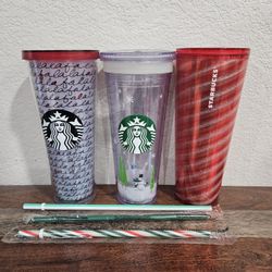 LOT of 3, Starbucks 24 Ounce Venti Cups with Straws