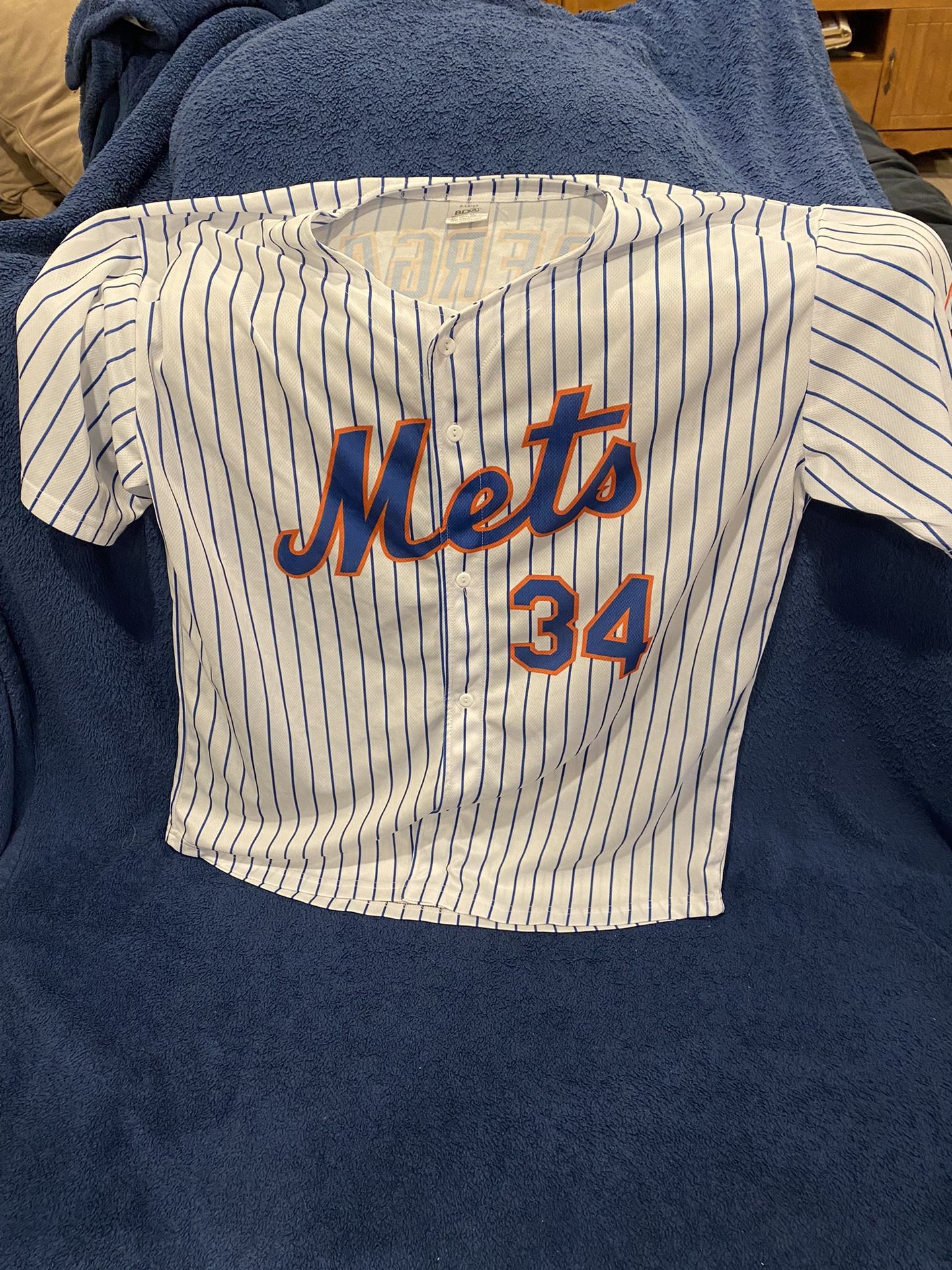 XL BDA MLB New York Mets #34 Syndergaard 100% Polyester Button Down Baseball Jersey Shirt