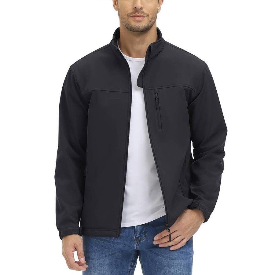 Tacvasen men's size M medium softshell fleece lined water resistant windproof outdoor zipper tactical black jacket