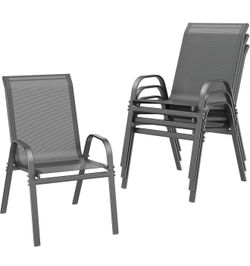 Set of 4 Gray Outdoor Stackable Chairs