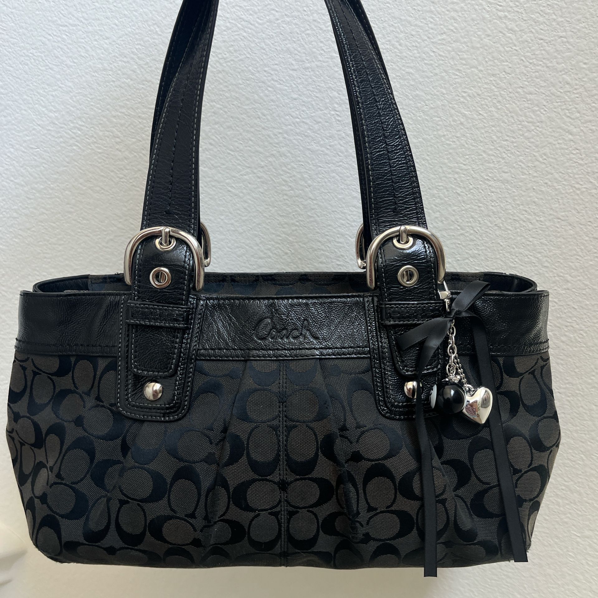 vintage y2k 2000s authentic coach black soho pleated leather tote
