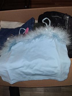 Light Blue Feather Trim Crop Top