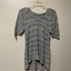 Women’s KNITTED KNOTTED (Anthropologie) Gray Short Sleeve, Knitted, Pullover Top… Size Small