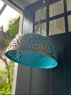 Cost Plus World Market Brass & Blue Hanging Pendant