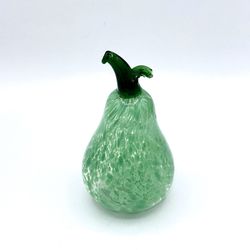 Vintage Murano Blown Glass Pear Mottled Seafoam  Green Fruit Art Glass