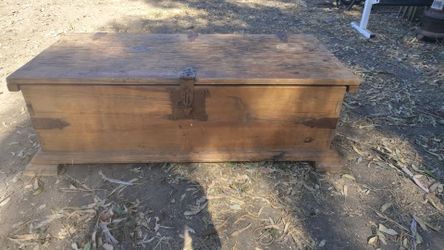 Antique Wooden Storage Trunk with Iron Hardware
