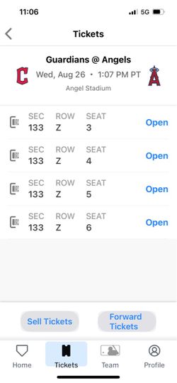 4 tickets MLB Angels vs Guardians Wed Aug 27 1pm