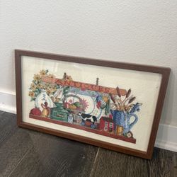 Vintage Cross Stitch Artwork Antiques Sign 