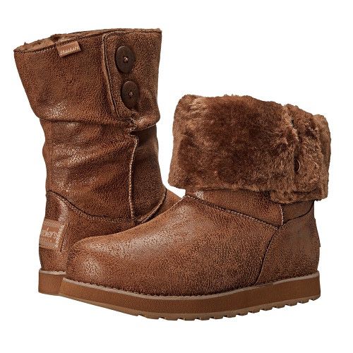 SKECHERS Y2K 90’s Chestnut Brown Shimmer Chunky Leatheresque Keepsakes Boots
