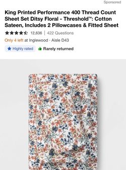 King Printed Performance 400 Thread Count Sheet Set Ditsy Floral - Threshold