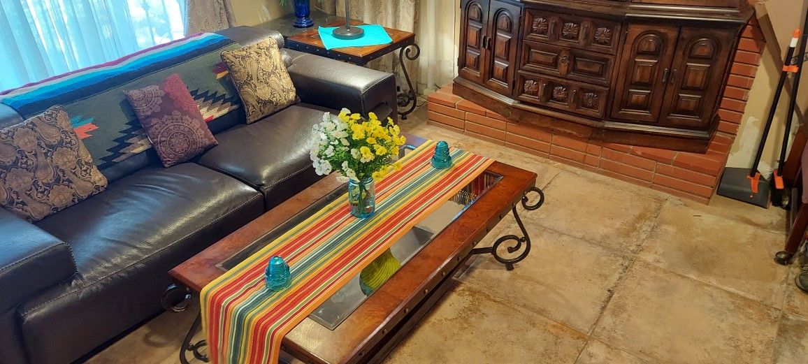 Wood/Metal Coffee And End Table Set