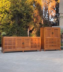 Mid Century Modern Vintage Dresser Lowboy Highboy 2 Piece Bedroom Set