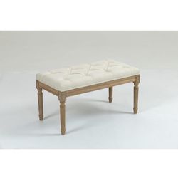 Button-Tufted Ottoman Bench, Bench with Solid Wood Legs for Bedroom, Living Room
