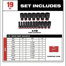 Milwaukee SHOCKWAVE 1/2 in. Drive SAE 6 Point Impact Socket Set (19-Piece)