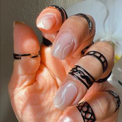 Set Of 10 Rings Black  Adjustable 