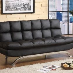 Brand New Black Leather Futon Sofa Sleeper 