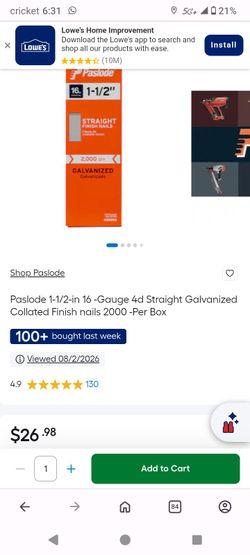 Paslode 1-1/2-in 16 -Gauge 4d Straight Galvanized Collated Finish nails 2000 -Per Box