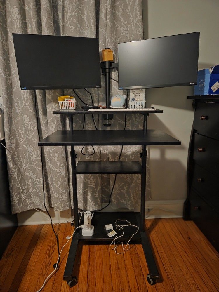 adjustable rolling. standing desk and monitor desk mount