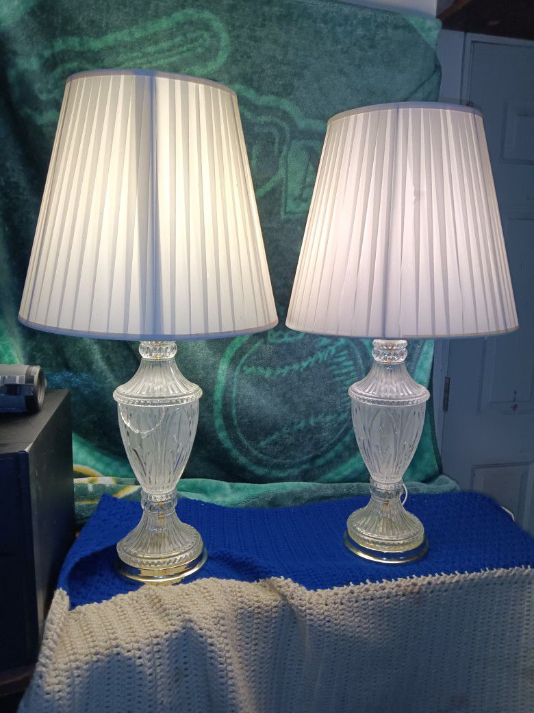Beautiful Pair Of Crystal mid Century Glass Lamps