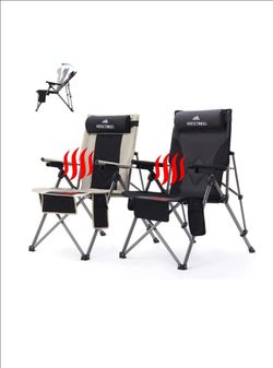 Heated Camping Chair, Camping Chairs for Heavy People, Outdoor Folding Chairs with Adjustable Angled Backrest, Lawn Chairs Folding Supports up to 300l