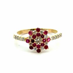 Woman’s Ladies 18k Yellow Gold Red Stone And Diamond Cluster Ring Size 7 GP3133563