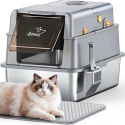 L7 Pro-Stainless Steel Litter Box with Lid Enclosed Odor Control