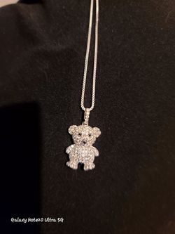 925 sterling silver moissanite teddy bear pendant