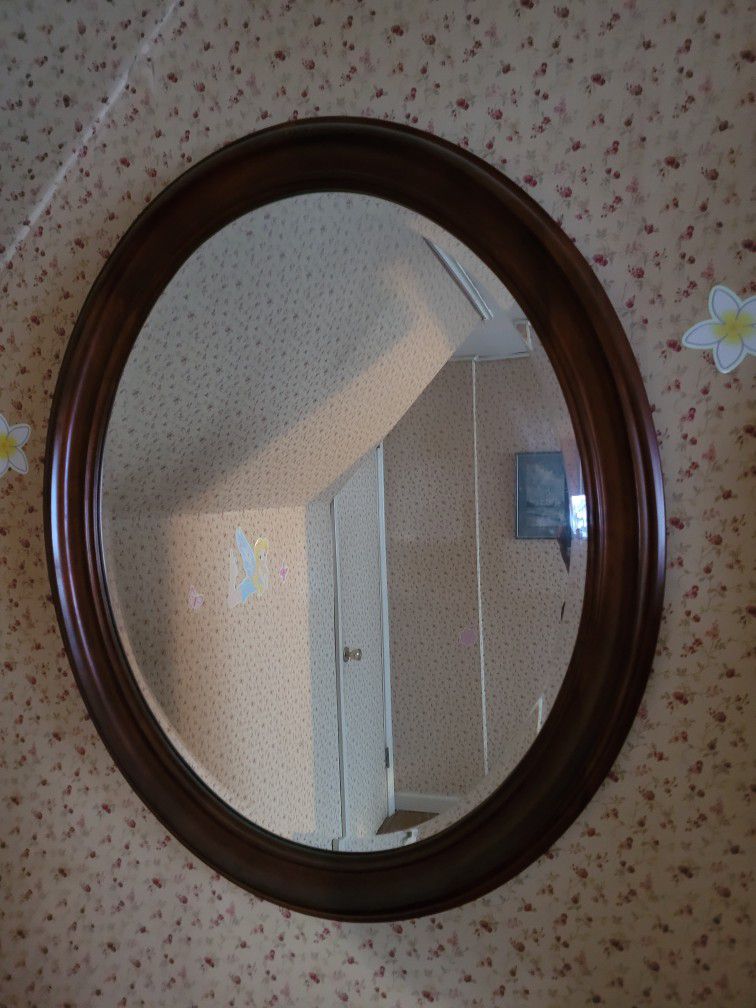 Vintage Oval Wooden Mirror