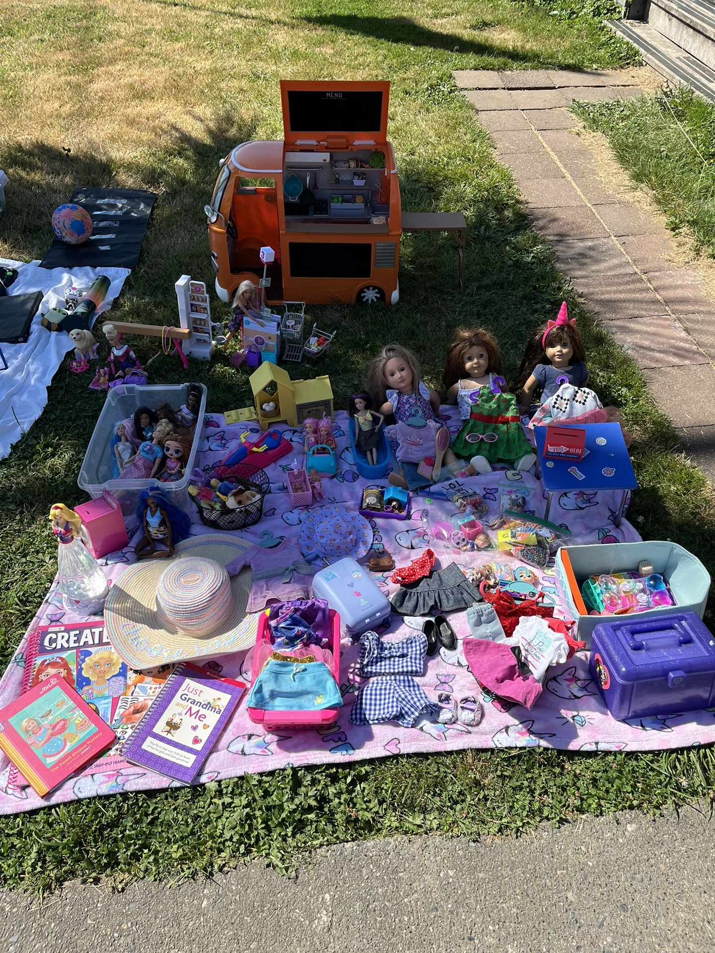 American girl dolls, barbie’s, clothes, pokémon cards, cricut and cricut materials! etc!